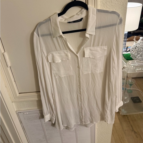 White Sheer Button-Up Blouse - Picture 2 of 6